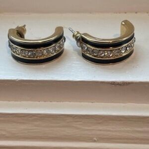 Gold, Black and Silver Crystal Stud Crescent 🌙 Earrings….EUC